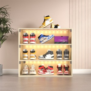 Shoe Box with LED Light, 3 Tiers Shoe Storage Box with Sliding Glass Door，Shoe Case Display Cabinet - 1 of 4