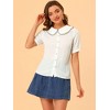 INSPIRE CHIC Women's Peter Pan Collar Contrast Color Trim Gingham Button Up Shirt - 3 of 4