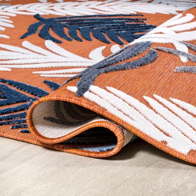 Montego Tropical Palm Orange Navy Ivory 3' x 5' Synthetic Area Rug
