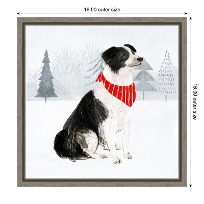 Festive Dog in Snowy Landscape Canvas Wall Art
