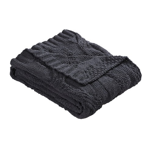 Ed Large Cable Chenille Reversible Throw Blanket Black 50