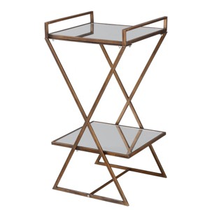 Roxie Rose 2 Tier Pedestal Stand Antique Gold - StyleCraft: Mirrored Glass, Elegant Metal Frame - 1 of 4