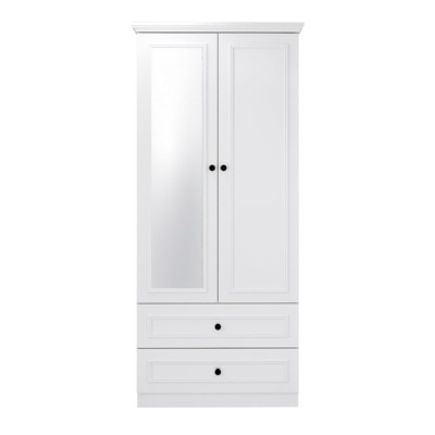 Keloyid White Wood 31.5 in. Armoire with 2 Drawers and 1 Shelves