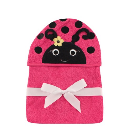Hudson Baby Infant Girl Cotton Animal Face Hooded Towel Ladybug