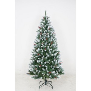 Artificial Christmas Tree, Premium Hinge Xmas Trees, Snow Flocked Christmas Tree with 275 Snow Effect Tips, Pine Cones, Holly Berries - 1 of 1