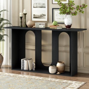 Modern Curved Design Console Tables Blue with Open Shelf, Stylish Console Tables for Entryway or Living Room Accent Storage Display-The Pop Home - 1 of 4