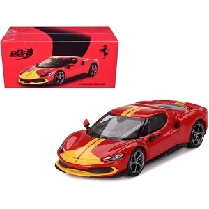 Ferrari 296 GTB Assetto Fiorano Rosso Corsa Red with Yellow Stripes 1/64 Diecast Model Car by BBR - 1 of 4