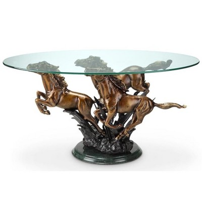 SPI Home Galloping Horse Trio Coffee Table with Glass Top