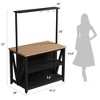 Wooden Kitchen Island, Bakers Rack with Storage, Large Kitchen Island Table with 3 Tier Microwave Stand Oven Shelf, 6 Hooks - 4 of 4