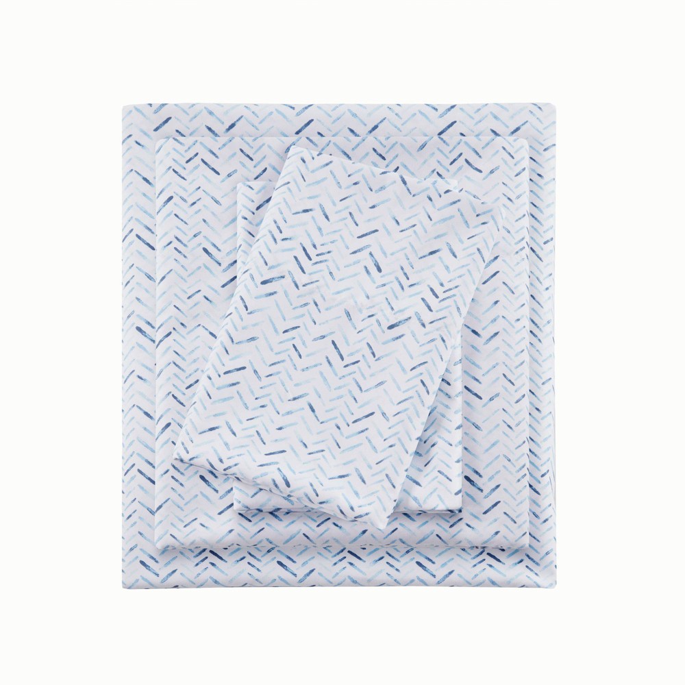 Photos - Bed Linen Full Printed Microfiber Sheet Set Blue Chevron