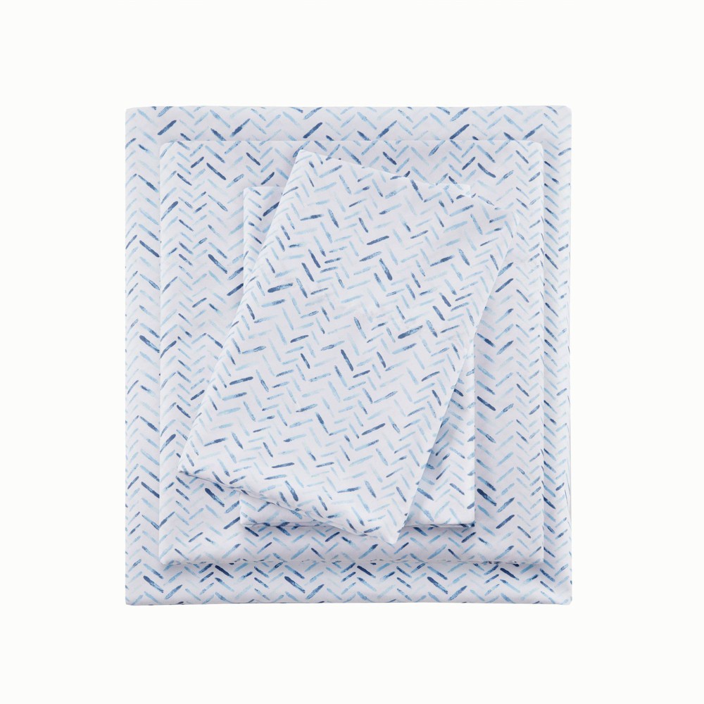 King Printed Microfiber Sheet Set Blue Chevron