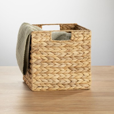 Natural Wicker Cube Storage Bins with Handles, Set of 4