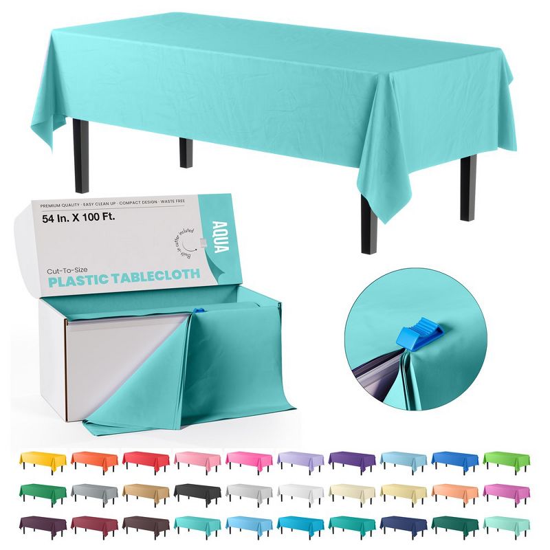 Crown Display Cut to Size Disposable Plastic Tablecloth Roll  With Cutter -54" X 100', 1 of 16