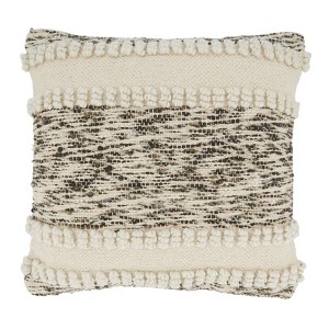 18"x18" Poly-Filled Woven Textured Square Throw Pillow Ivory - Saro Lifestyle: Couch Accent, Zippered Cover - 1 of 4