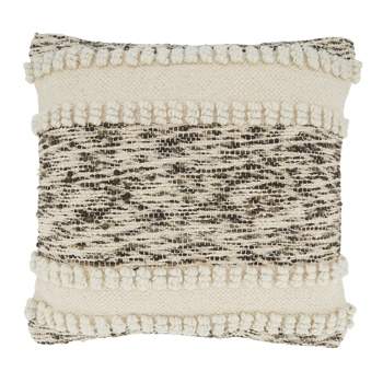 18"x18" Poly-Filled Woven Textured Square Throw Pillow Ivory - Saro Lifestyle