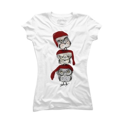 Junior's Design By Humans Christmas Owls By msmart T-Shirt