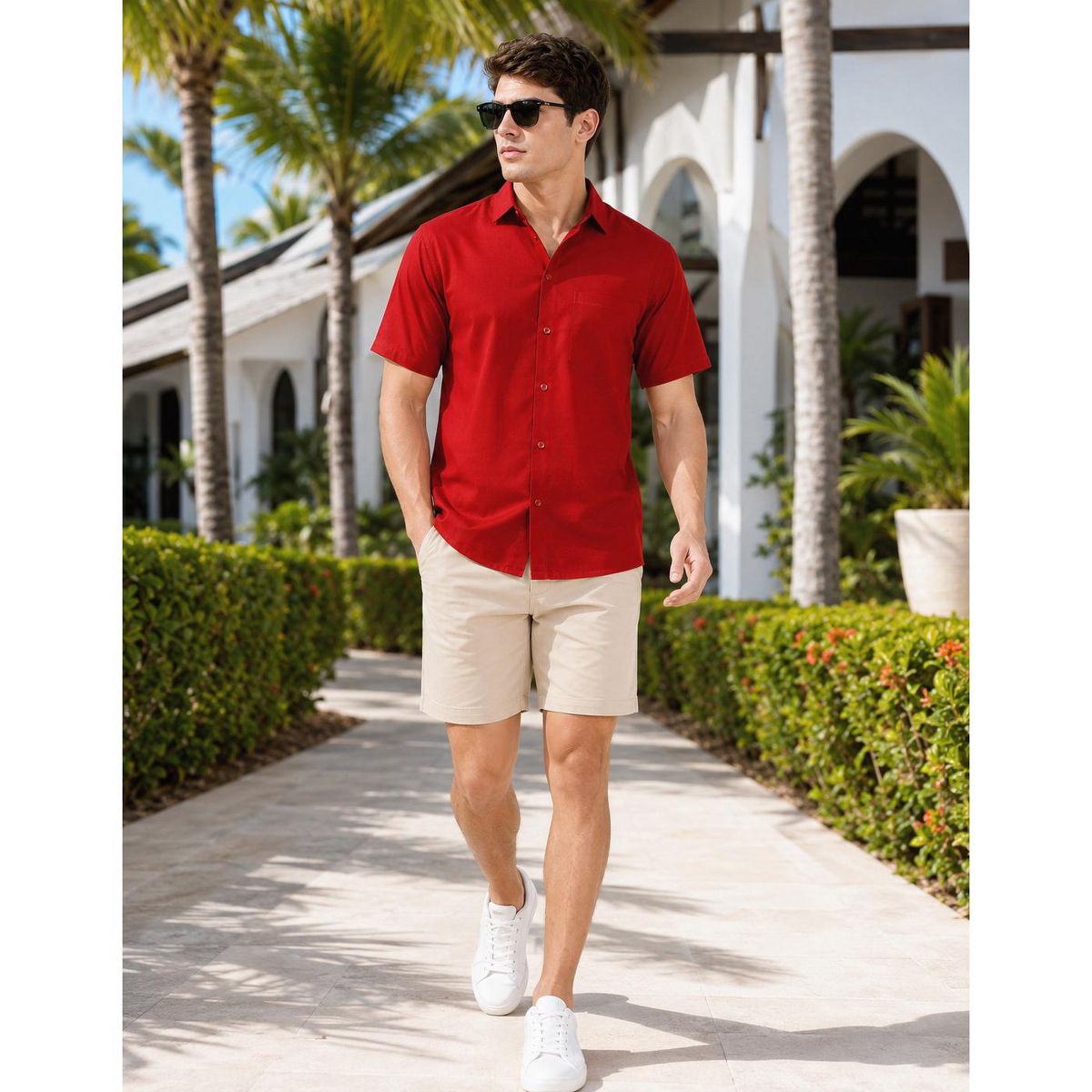 HAPPY BAY Men's Short Sleeve Button Down Casual Collar Camp Summer Beach Shirts Business Dress Shirts Vacation Solid Shirts with Pocket 7XL Red Solid - thumbnail 5