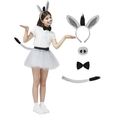 SYNCFUN Halloween Costume Accessory Set 4 Pieces Grey Donkey for Adults and Kids, Donkey Ears Headband, Halloween Animal Cosplay