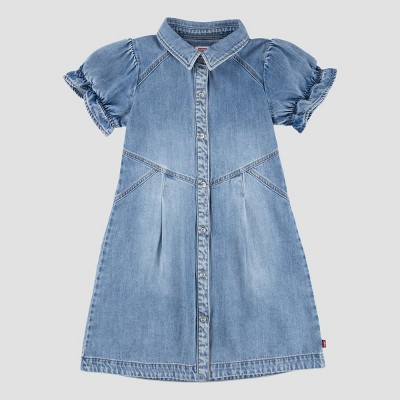 Levi's® Girls' Short Sleeve Button-Up Dress - Medium Wash