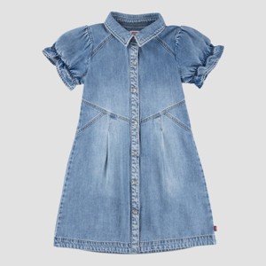Levi's® Girls' Short Sleeve Button-Up Dress - Medium Wash - 1 of 4
