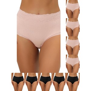 INSPIRE CHIC Women's High Waist Tummy Control Comfortable Lace Trim Ribbed Briefs 10 Packs - 1 of 4