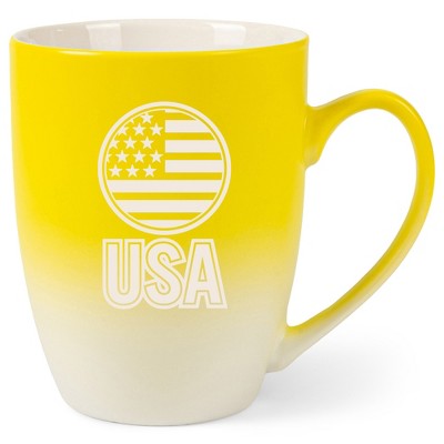100 North United States of America 10 Ounce Yellow and White Two Toned Ombre, Comfortably Fits Your Hands, Ceramic Tea Coffee Cup Mug, USA