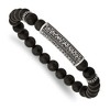 Chisel Stainless Steel Antiqued and Polished with Black Cubic Zirconia 8.5mm Agate Beaded Stretch Bracelet - 2 of 4