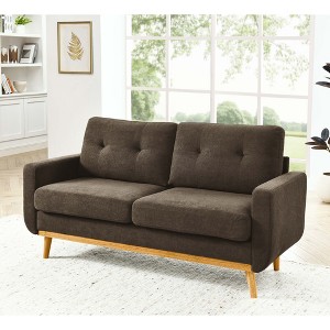 67.7" Polyester Mid-Century Modern Tufted Loveseat Sofa with Wooden Legs, Roomy Depth and Splayed Design - 1 of 4