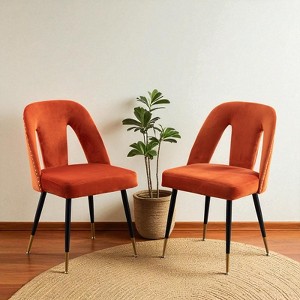 Mshliw Set of 2 Contemporary Velvet Upholstered Dining Chairs with Nailhead Trim and Gold-Tipped Black Metal Legs - 1 of 4