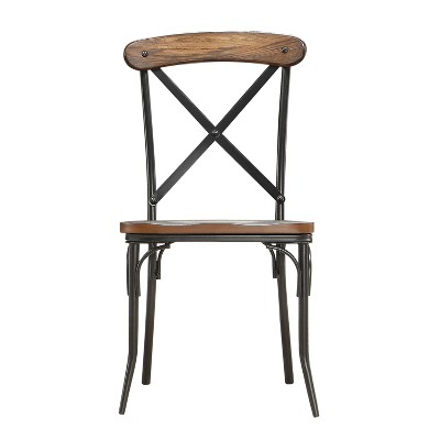 Set of 2 Mumar Side Chair Metal Frame Black/Brown - Inspire Q: Industrial Design, Armless, Wood Composite
