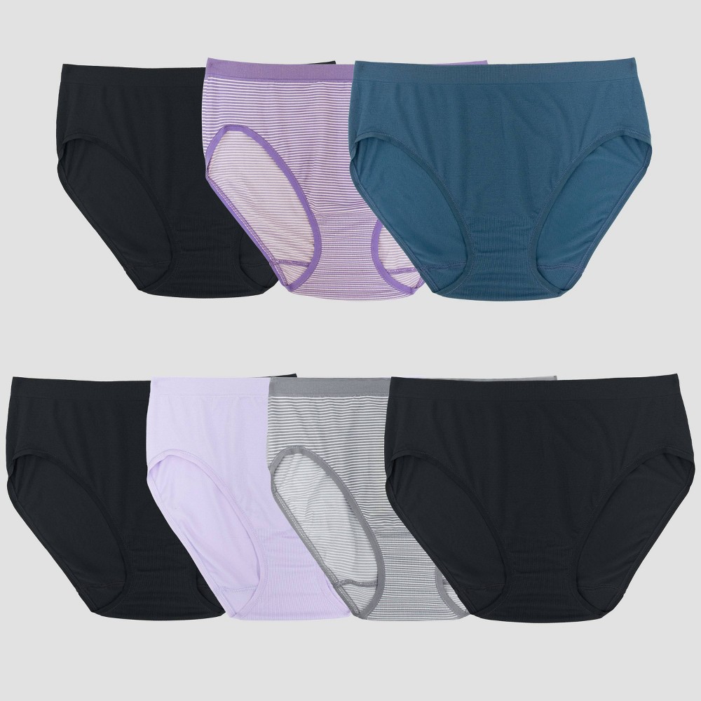 Fruit of the Loom Women's 6+1 Bonus Pack 360 Stretch Seamless Hi-Cut Underwear - Black/Gray/Blue 6