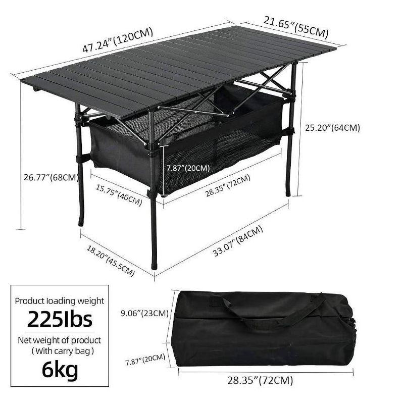 MPM Outdoor Folding Portable Picnic Camping Table, Aluminum Roll-up Table with Carrying Bag for Beach Backyard BBQ Party, 3 of 6