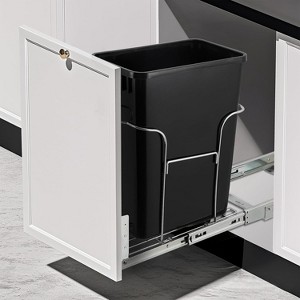 Under Cabinet Pull Out Trash Can Holder - Under Kitchen Sink Waste Container Slide Out Shelf for 35 Liter Recycling Bin, Heavy Duty Steel Frame, - 1 of 4