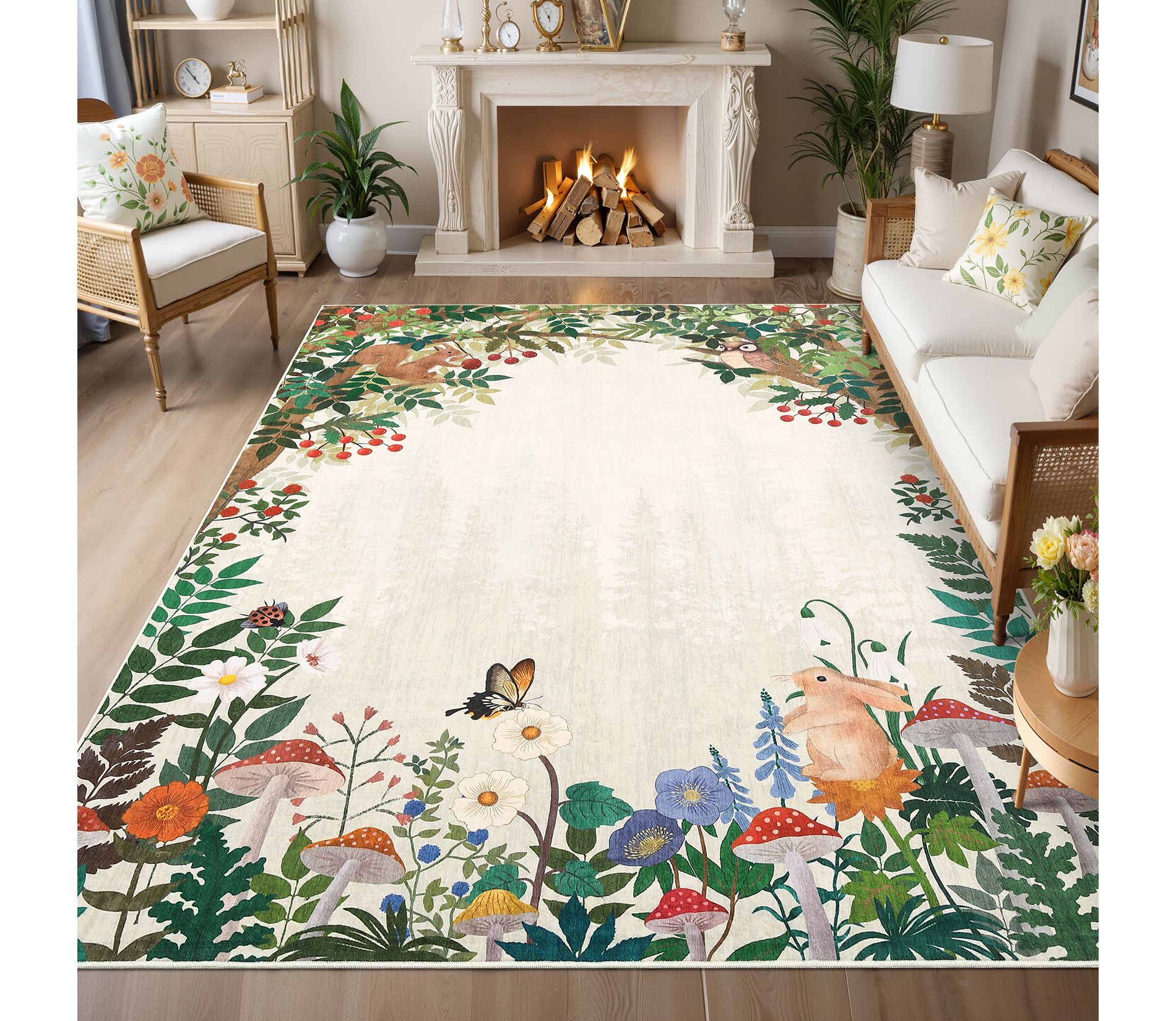 Washable Rugs for Living Room Nursery 8x10 Animal Print Jungle Rugs Farmhouse Non Slip Large Kids Bedroom Carpet Indoor Stain Resistant Carpet