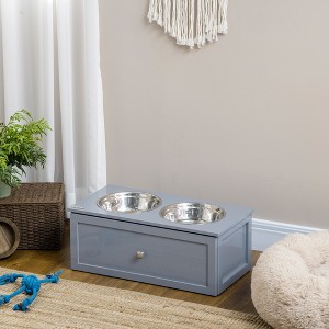 Gulches PawHut Elevated Dog Bowls, Pet Feeding Station for Medium Dogs, Indoor Use, 23.6" x 11.8" x 9.4", Gray - 1 of 4