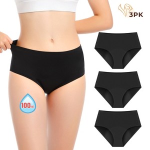 VOXSHE 3pk Women's Comfort Period Briefs, Moderate Leaks Period Underwear - Black - 1 of 4