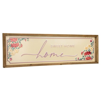 Floral Home Sweet Home Wooden Wall Sign with Natural Frame