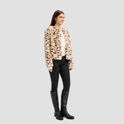 A New Day Women's Faux Fur Jacket - A New Day™ Snow White Leopard Spots M — фото 3