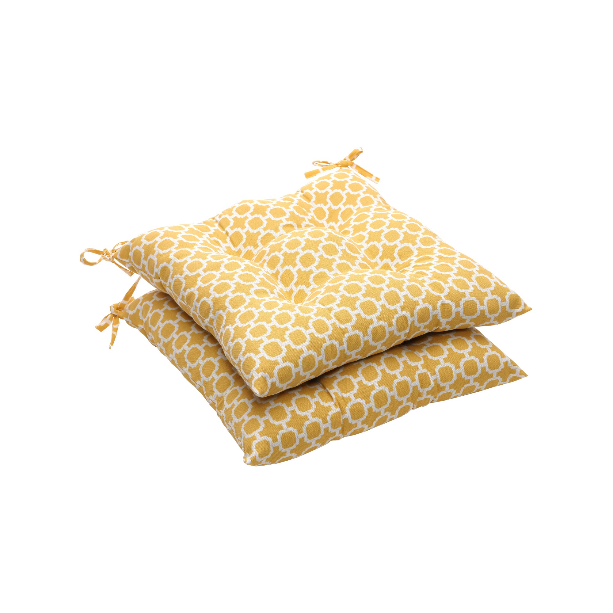 Outdoor 2 Pc Tufted Chair Cushion Set - Yellow/White Geometric - Pillow Perfect