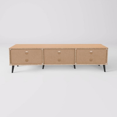 Light Brown and Gray TV Stand with Open Shelves for 85" TVs