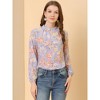 Allegra K Women's Floral Keyhole Stand Collar Semi-Sheer Chiffon Work Tops - 3 of 4