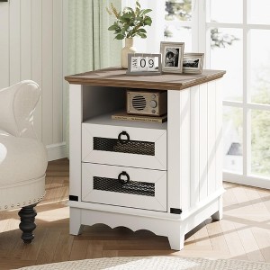 Garvee End Table with Charging Station and 2 Drawers, Narrow Nightstand for Small Space in Living Room, Bedroom, Hallway, White - 1 of 4