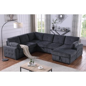 TiramisuBest Large L-Shaped Modular Sofa Set with Detachable Components, Plush Cushions & Decorative Throws, Dark Gray - 1 of 4