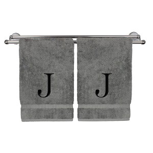 BC BARE COTTON Monogrammed Hand Towel, 100% Turkish Cotton - Set of 2 - Gray - Black Block - 1 of 4