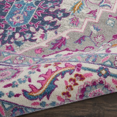 Light Grey and Pink Geometric Synthetic 8' x 10' Area Rug