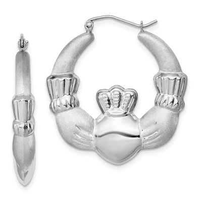 Black Bow Jewelry Sterling Silver Claddagh Hoop Earrings - 35mm in Diam. (1-3/8 in)