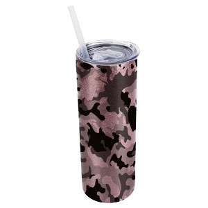 Elanze Designs Bubblegum Pink 20 Ounce Double Wall Stainless Steel Glitter Travel Tumbler With Sliding Lid And Straw, Camouflage - 1 of 4