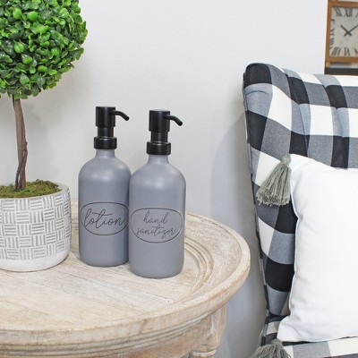 Gray and Black 16oz Glass Soap Dispenser Bottles with Stainless Steel Pump Tops