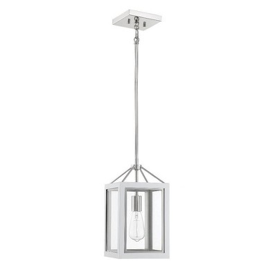 Carlton Navy and Polished Nickel 1-Light Pendant with Clear Glass Panels
