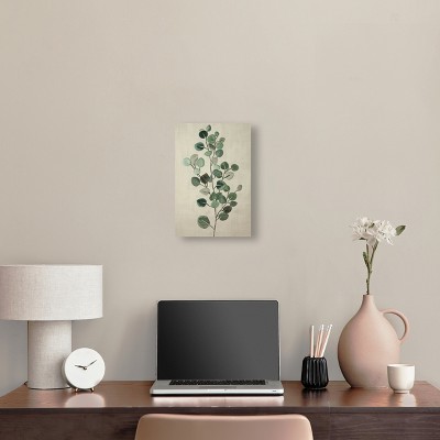 Eucalyptus Embroidery Green and Beige Botanical Canvas Wall Art, 10" x 15"